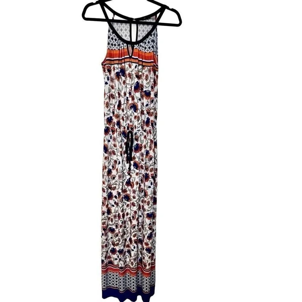 Enfocus Studio Cinched Waist Floral Keyhole Halter Maxi Dress Multicolor Small
